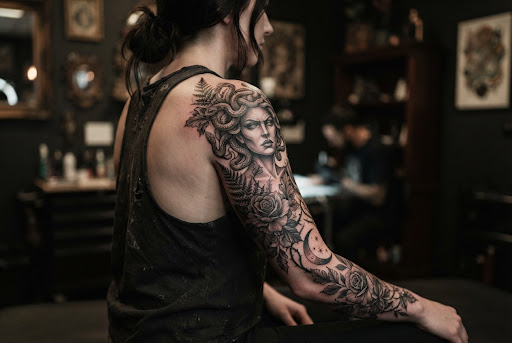 Black and Grey Realismo en hombro y brazo